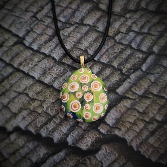 Hand Painted Dot Art Pendant, Lemon Lime Mod Pendant - Picture 14 of 14